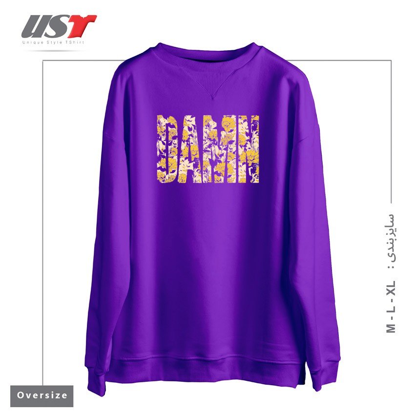 طرح FLOWERS سوییشرت اورسایزرنگ بنفش