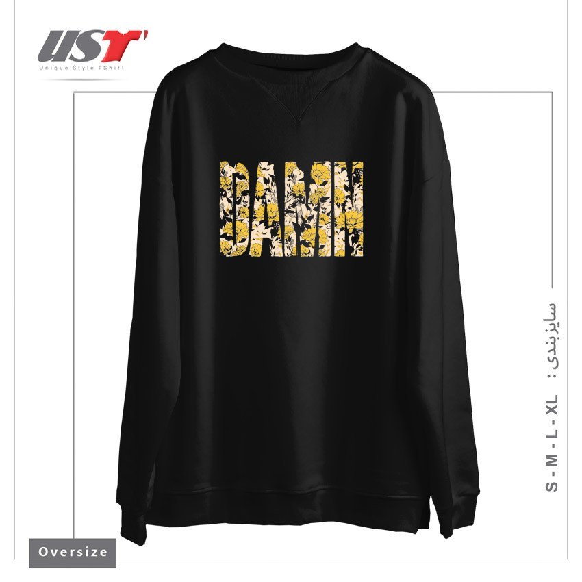 طرح FLOWERS سوییشرت اورسایزرنگ مشکی