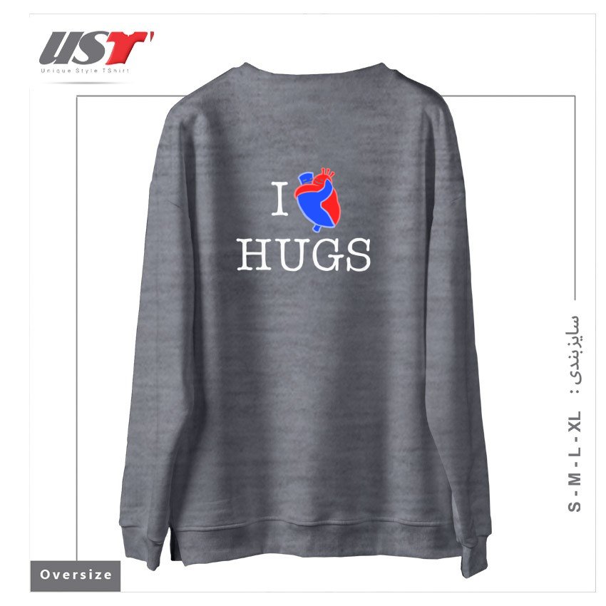 طرح I LOVE HUGS سوییشرت اورسایزرنگ طوسی ملانژ