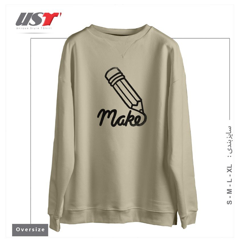 طرح MAKE  ALEX SOLIS DTG سوییشرت اورسایزرنگ نخودی