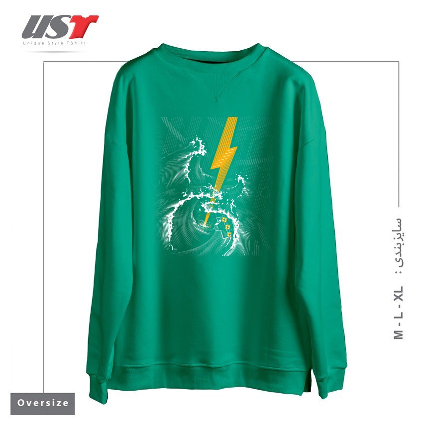 طرح ELECTRIC GUITAR STORM سوییشرت اورسایزرنگ سبز سدری