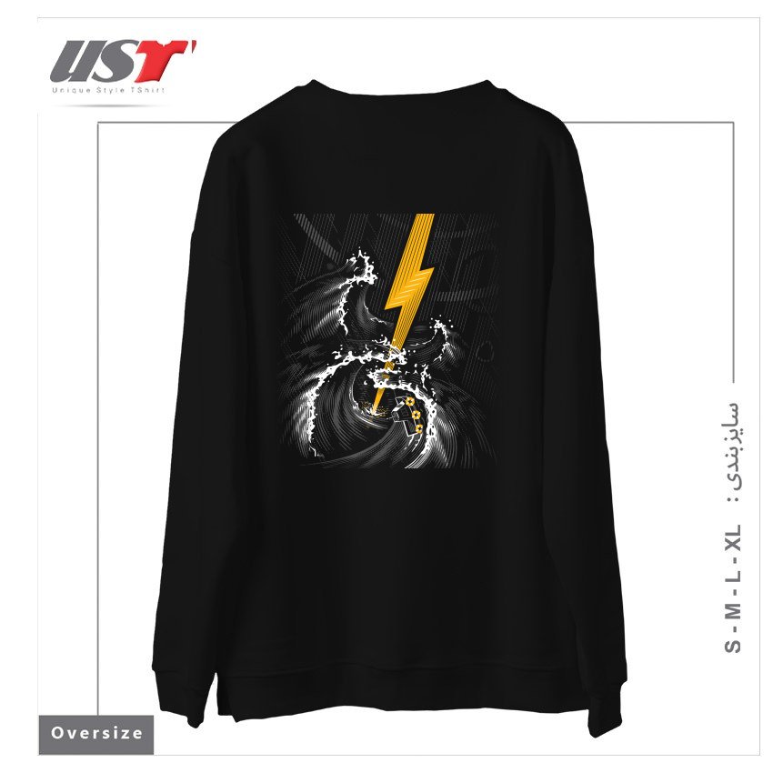 طرح ELECTRIC GUITAR STORM سوییشرت اورسایزرنگ مشکی
