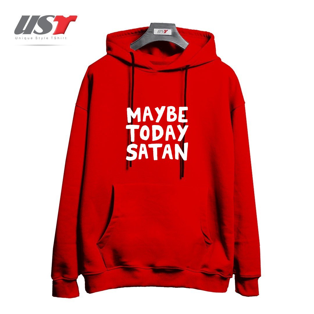 طرح MAYBE TODAY SATAN هودی اورسایزرنگ قرمز
