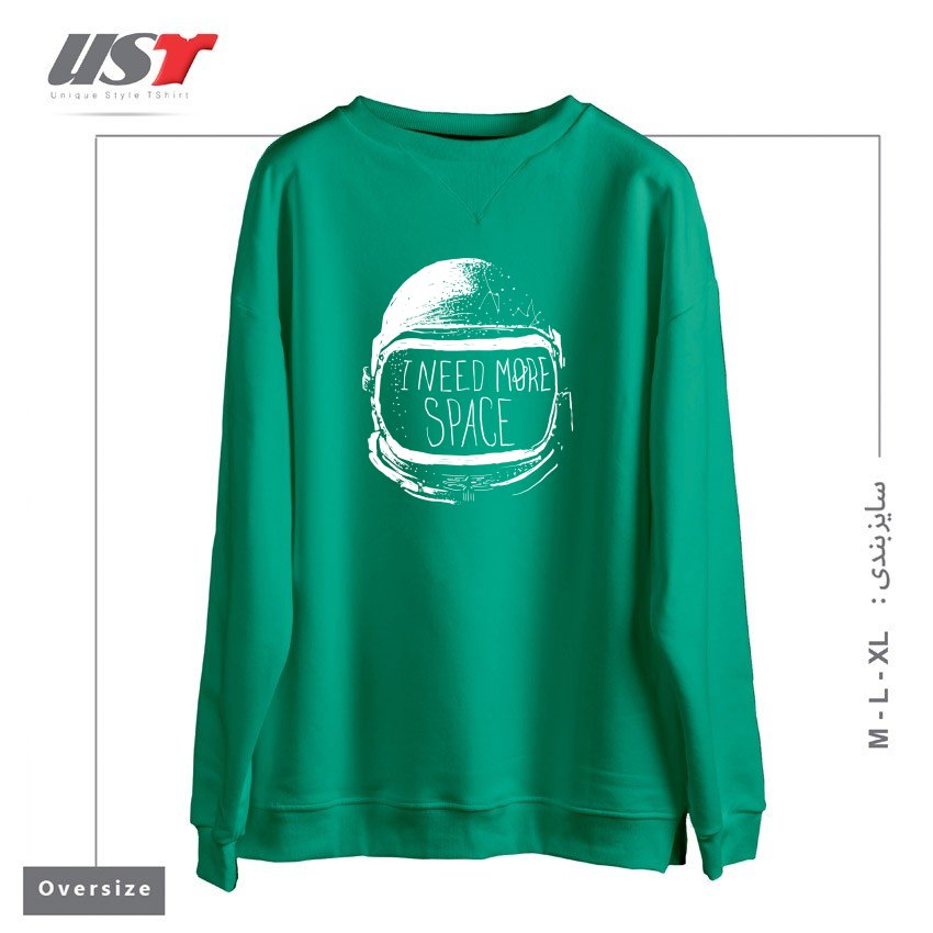 طرح NEVER DATE AN ASTRONAUT سوییشرت اورسایزرنگ سبز سدری