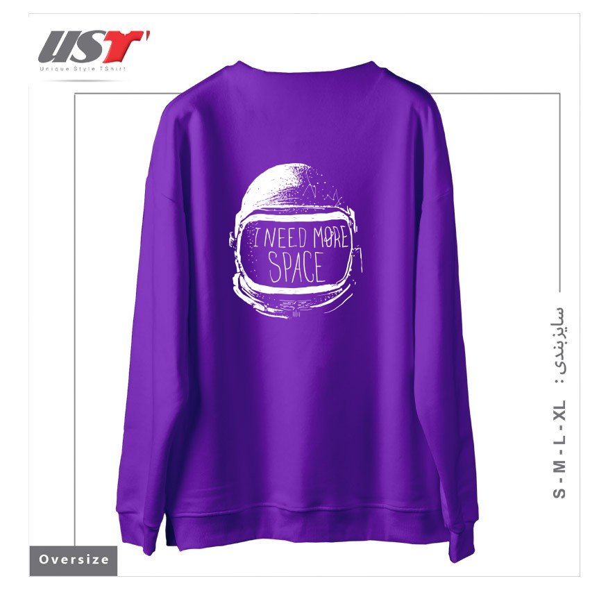 طرح NEVER DATE AN ASTRONAUT سوییشرت اورسایزرنگ بنفش