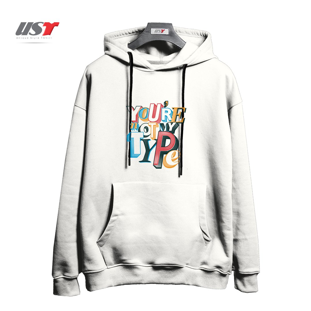طرح NOT MY TYPE هودی اورسایزرنگ سفید