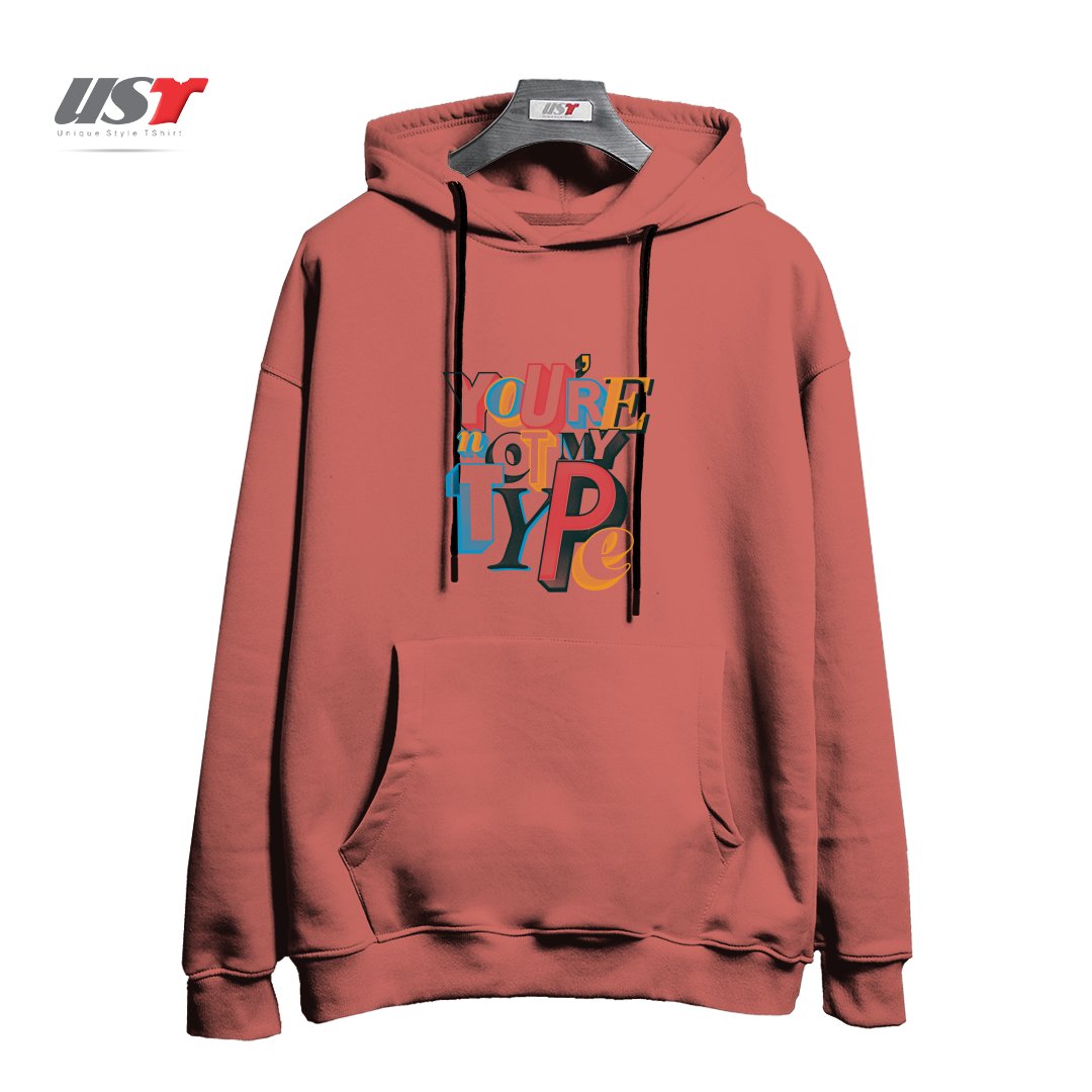 طرح NOT MY TYPE هودی اورسایزرنگ آجری