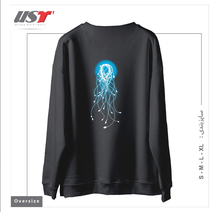 طرح ELECTRIC JELLYFISH سوییشرت اورسایزرنگ دودی