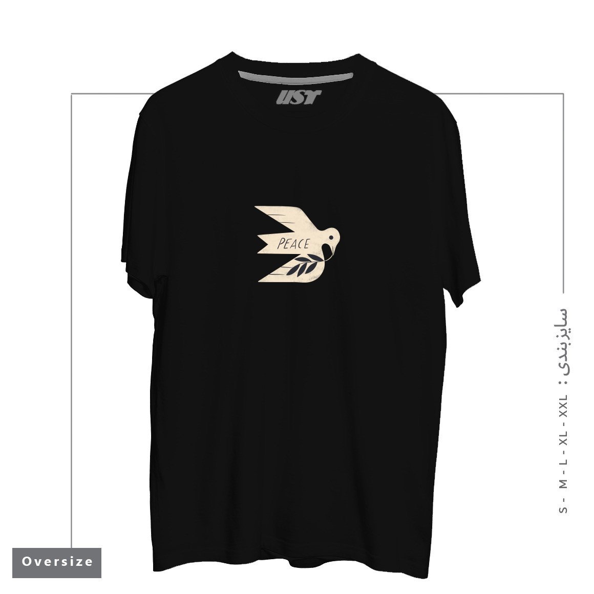 طرح PEACE DOVE تیشرت اورسایزرنگ مشکی