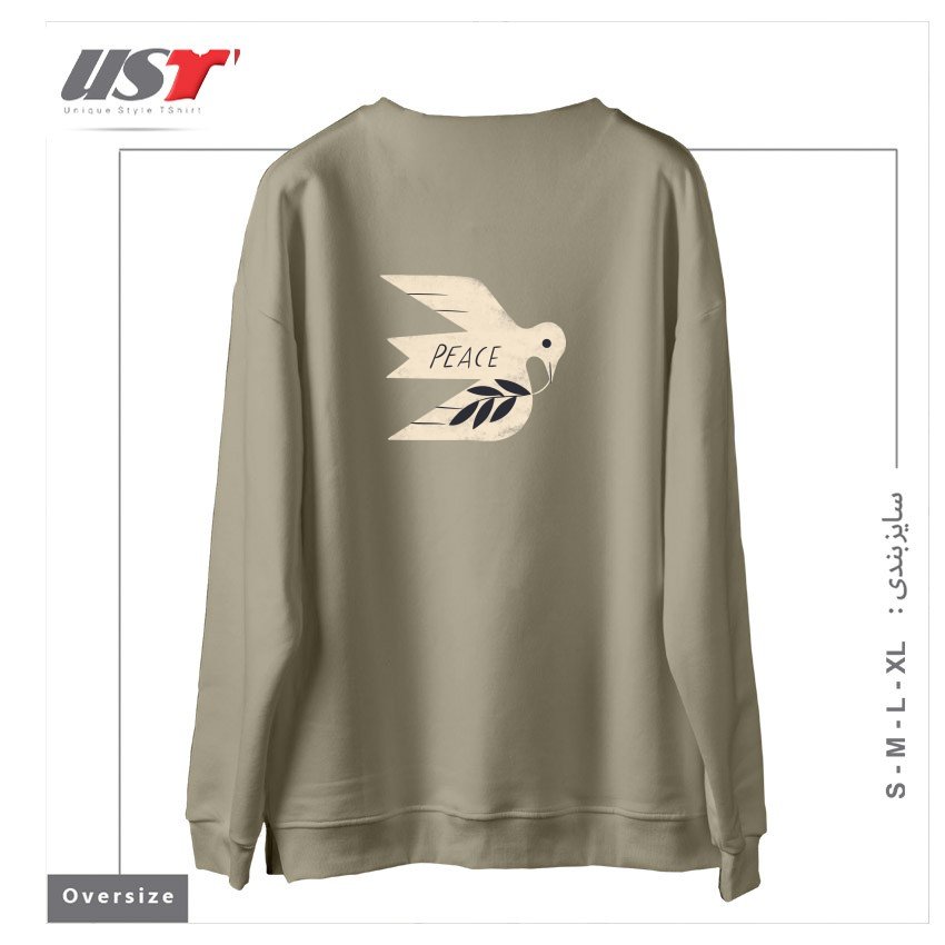 طرح PEACE DOVE سوییشرت اورسایزرنگ نخودی