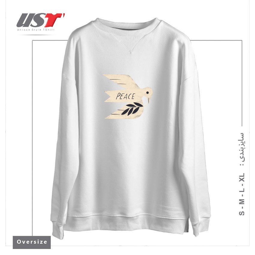طرح PEACE DOVE سوییشرت اورسایزرنگ سفید