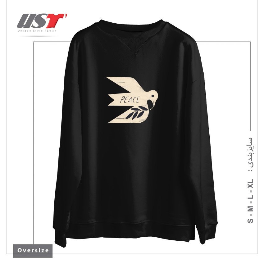 طرح PEACE DOVE سوییشرت اورسایزرنگ مشکی
