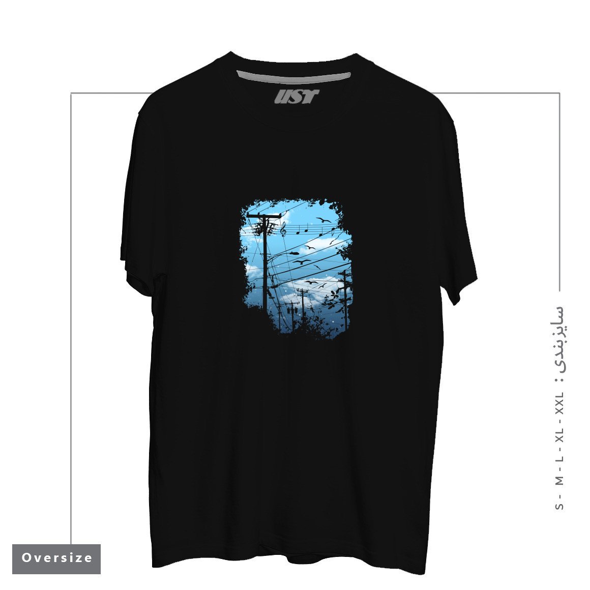 طرح ELECTRIC MUSIC CITY تیشرت اورسایزرنگ مشکی