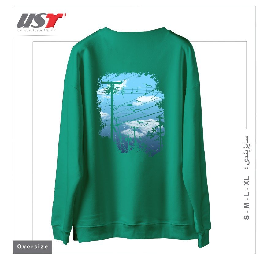 طرح ELECTRIC MUSIC CITY سوییشرت اورسایزرنگ سبز سدری