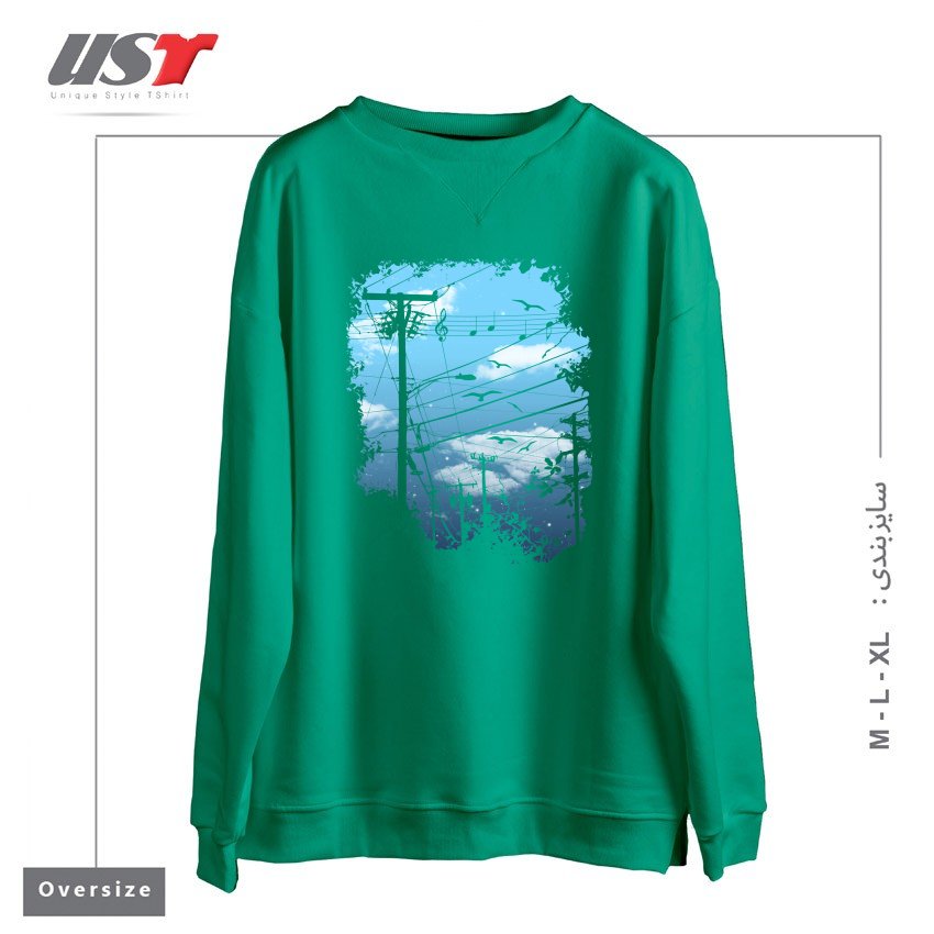 طرح ELECTRIC MUSIC CITY سوییشرت اورسایزرنگ سبز سدری