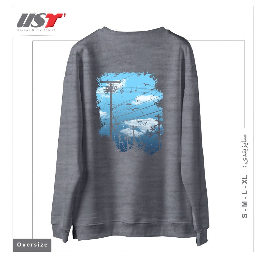 طرح ELECTRIC MUSIC CITY سوییشرت اورسایزرنگ طوسی ملانژ