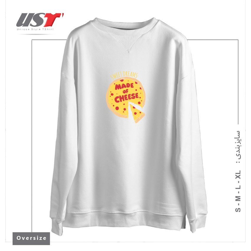 طرح SWEET DREAMS ARE MADE OF CHEESE سوییشرت اورسایزرنگ سفید