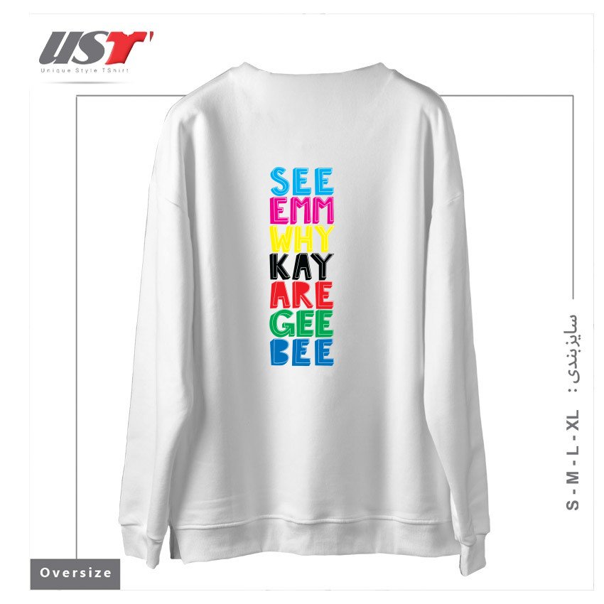 طرح THE SOUND OF COLOUR! سوییشرت اورسایزرنگ سفید