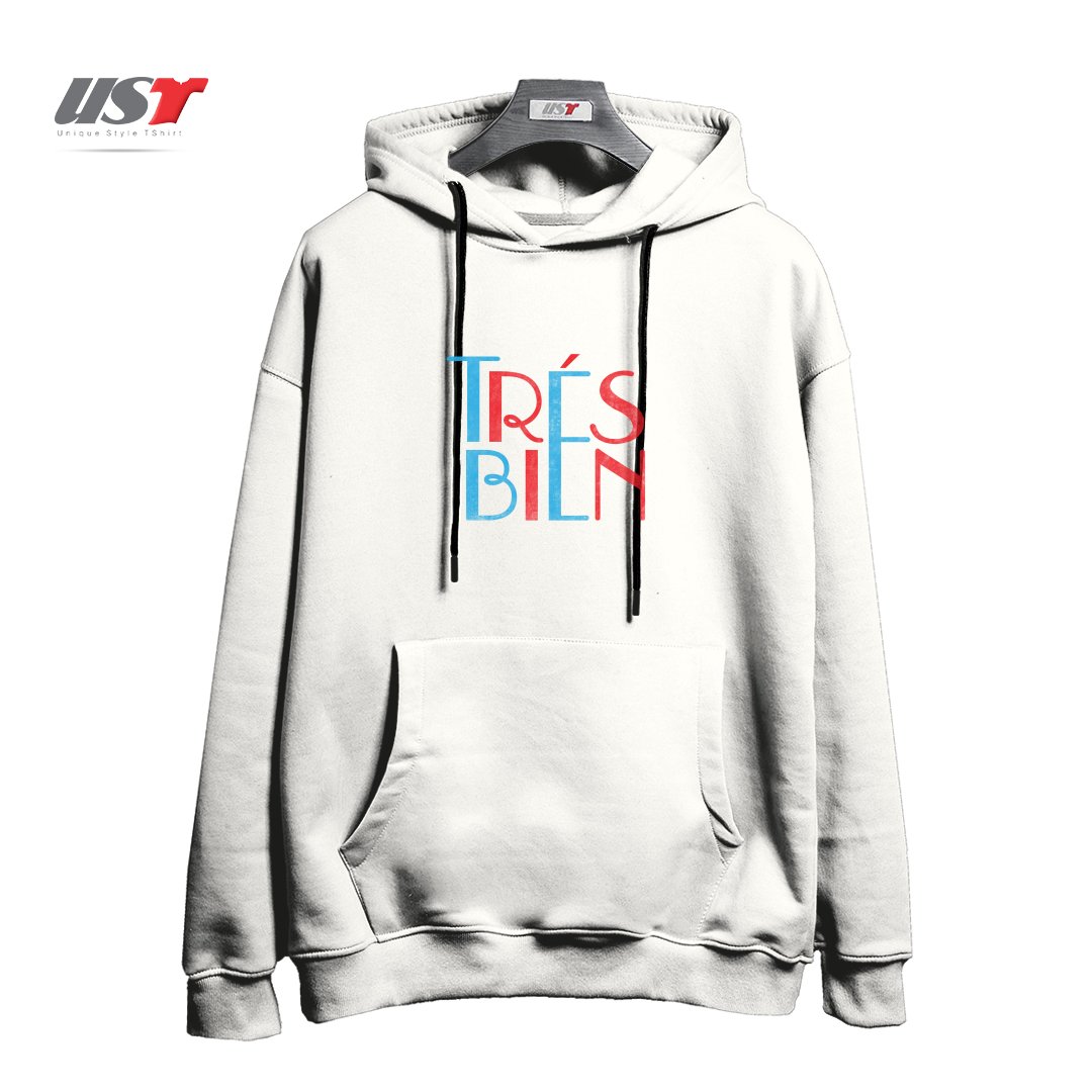 طرح TRES BIEN هودی اورسایزرنگ سفید