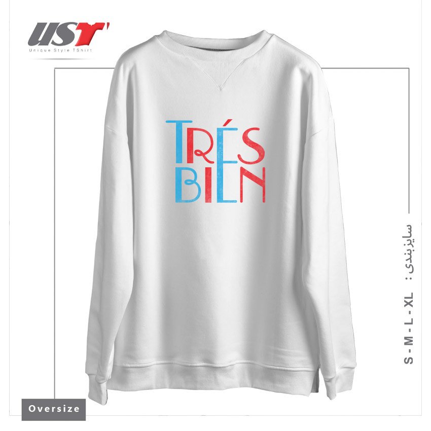 طرح TRES BIEN سوییشرت اورسایزرنگ سفید