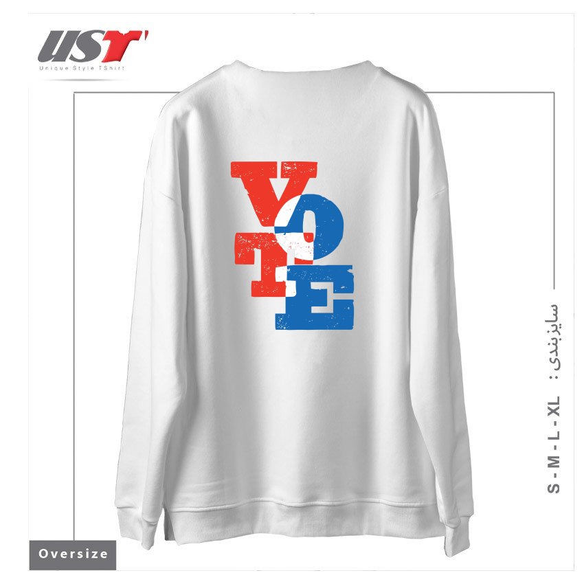طرح VOTE سوییشرت اورسایزرنگ سفید