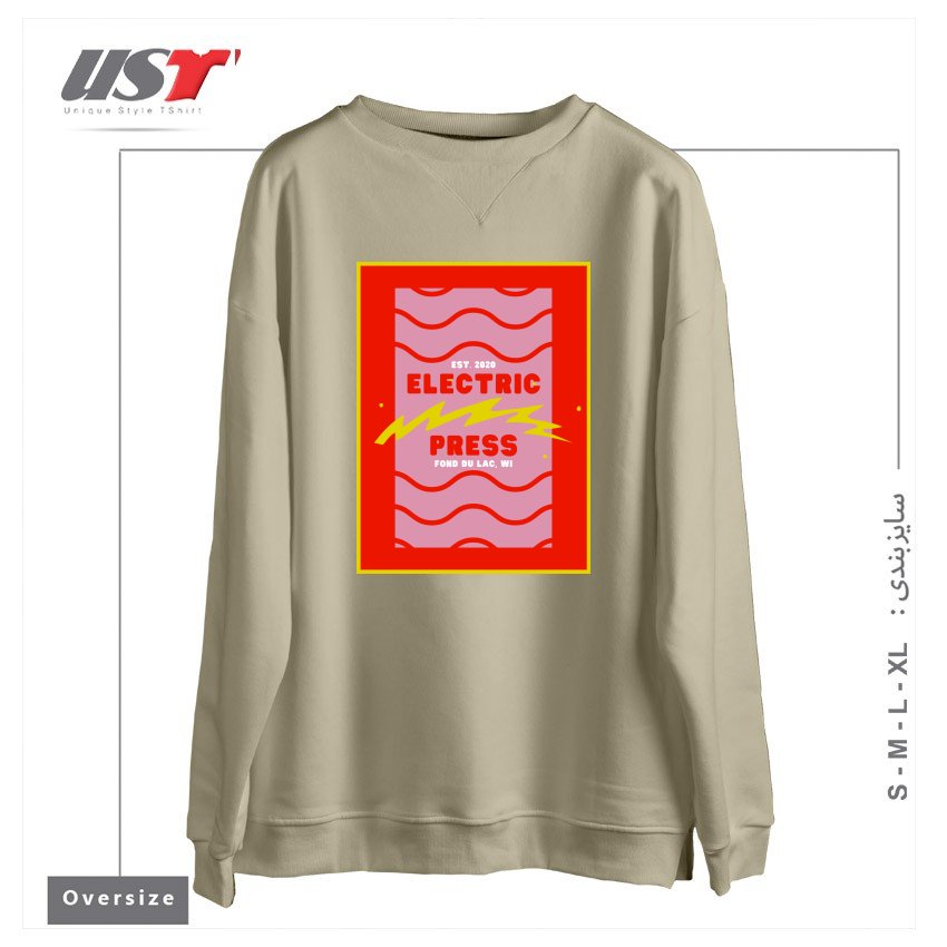 طرح ELECTRIC PRESS WAVE سوییشرت اورسایزرنگ نخودی
