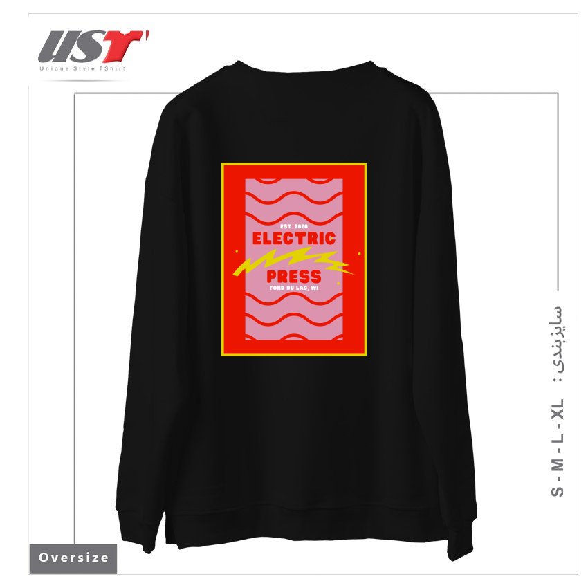 طرح ELECTRIC PRESS WAVE سوییشرت اورسایزرنگ مشکی