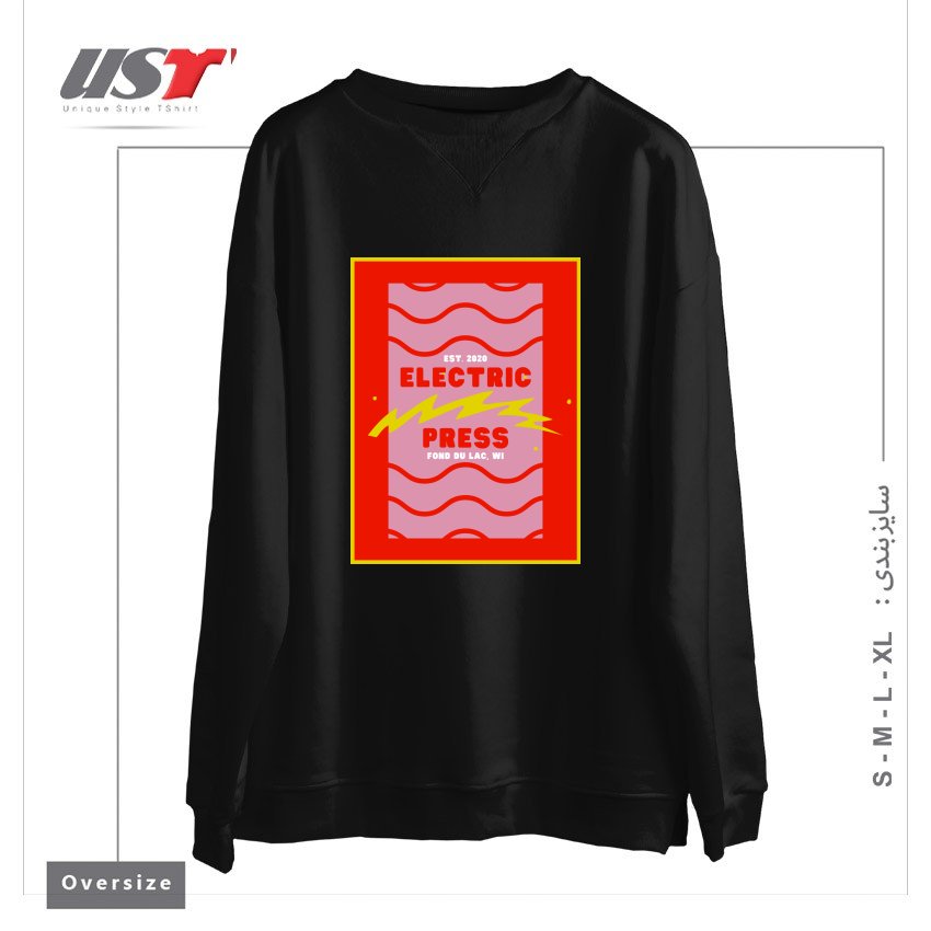 طرح ELECTRIC PRESS WAVE سوییشرت اورسایزرنگ مشکی