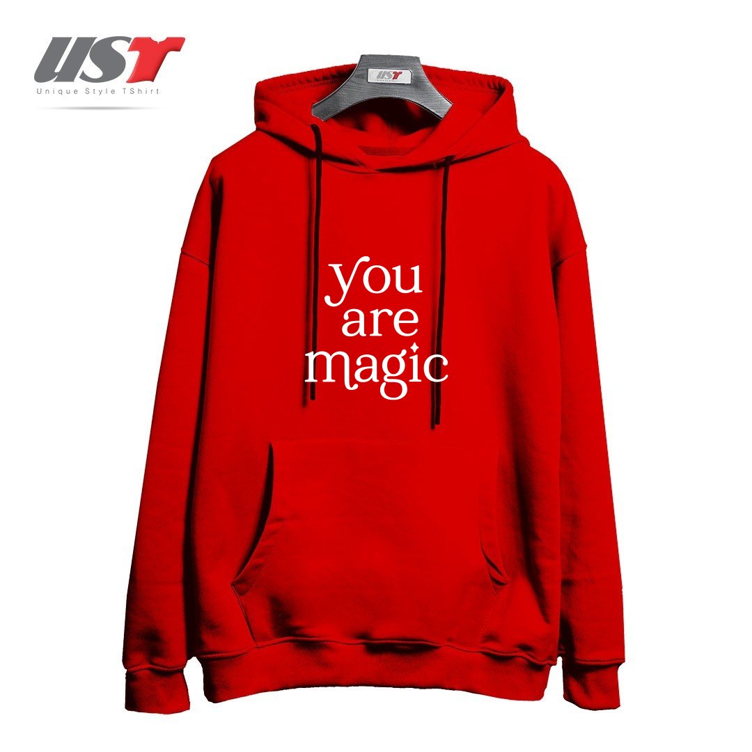 طرح YOU ARE MAGIC BLACK هودی اورسایزرنگ قرمز