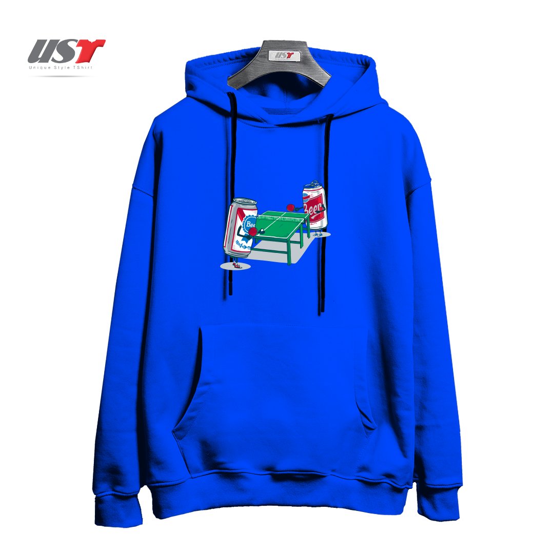 طرح BEER PONG هودی اورسایزرنگ آبی شالی