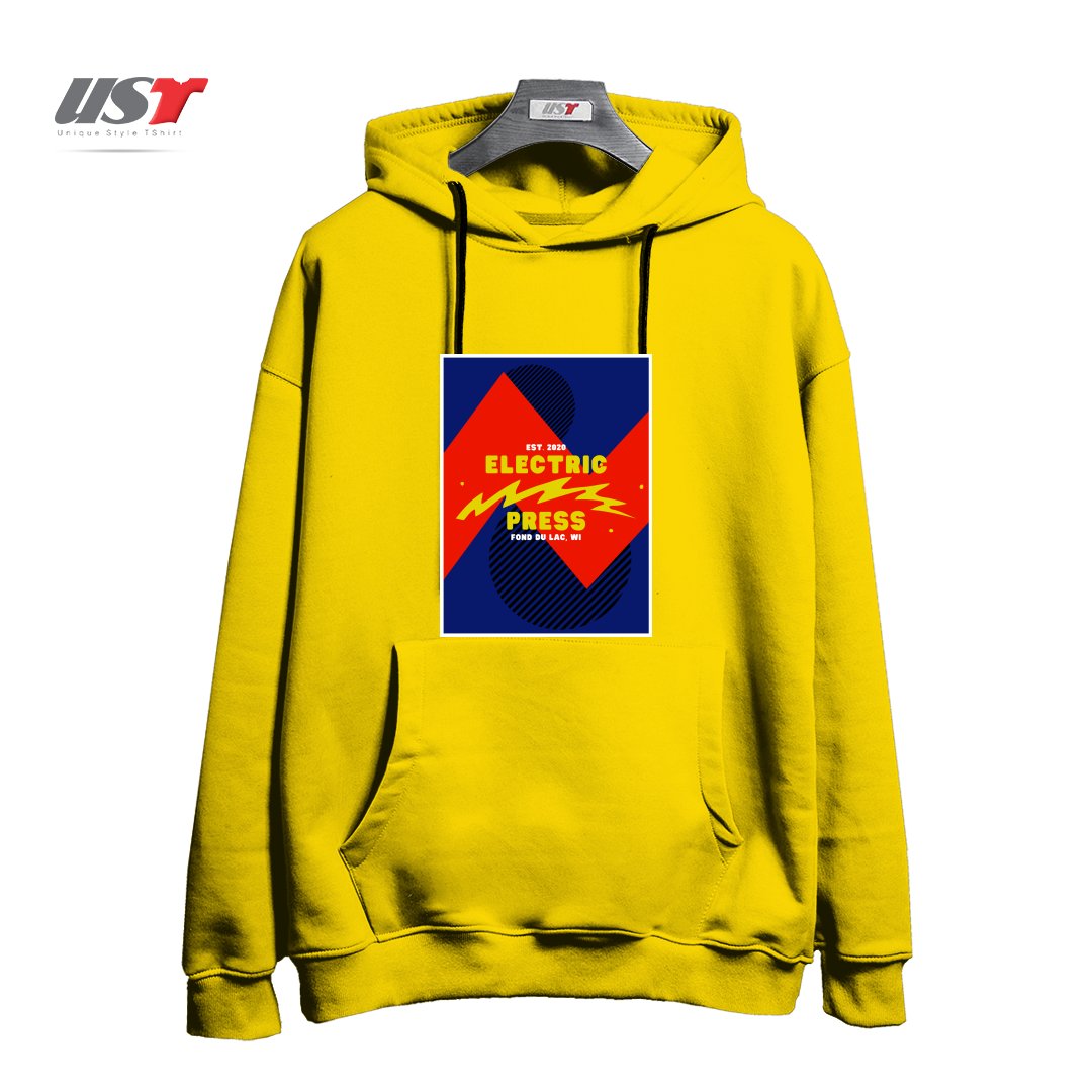 طرح ELECTRIC PRESS ZAG هودی اورسایزرنگ زرد