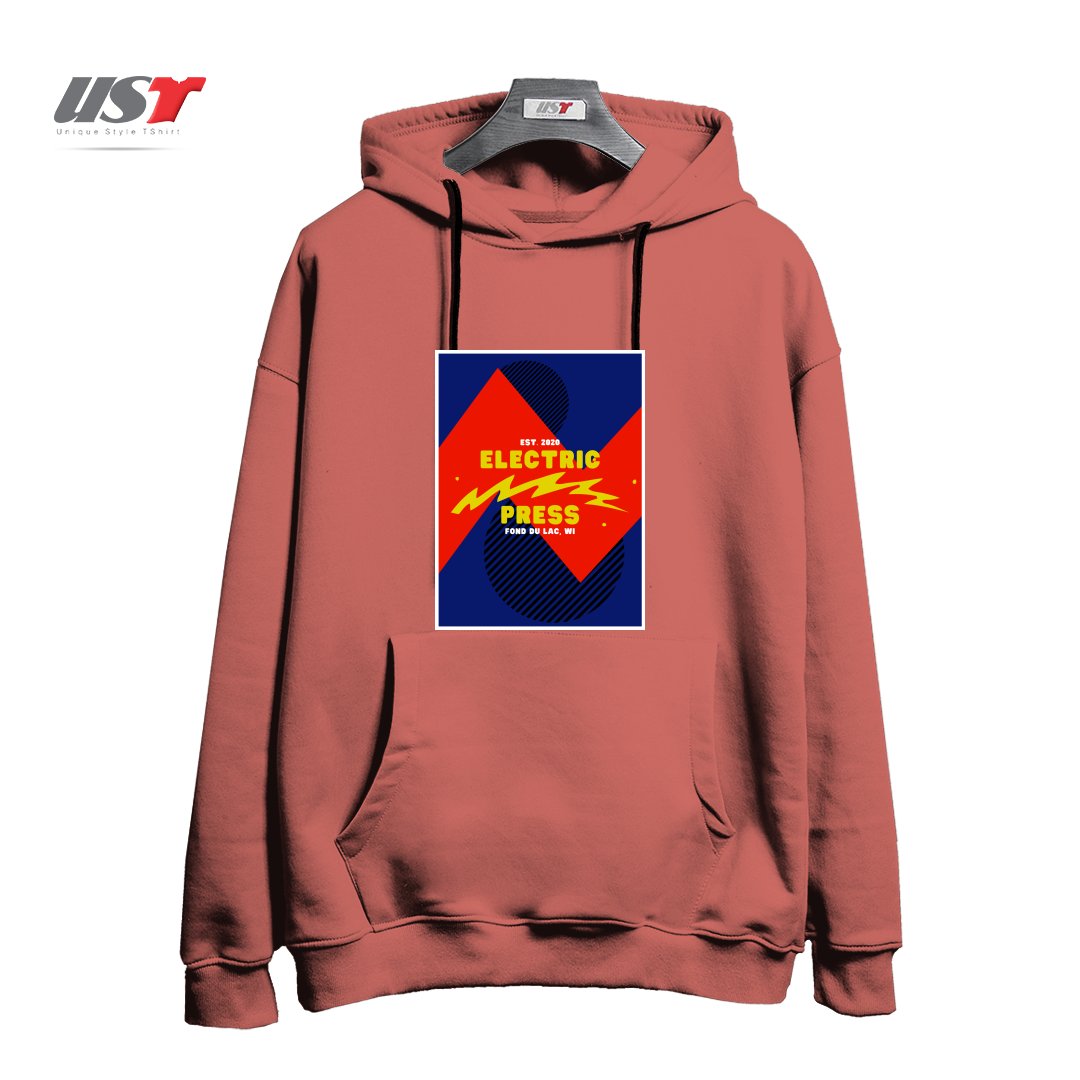 طرح ELECTRIC PRESS ZAG هودی اورسایزرنگ آجری