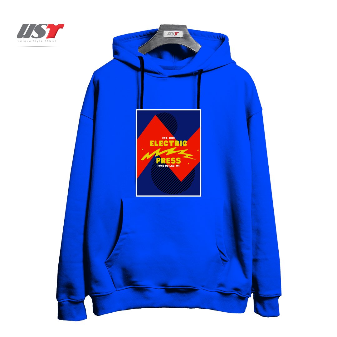 طرح ELECTRIC PRESS ZAG هودی اورسایزرنگ آبی شالی