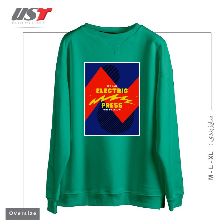 طرح ELECTRIC PRESS ZAG سوییشرت اورسایزرنگ سبز سدری