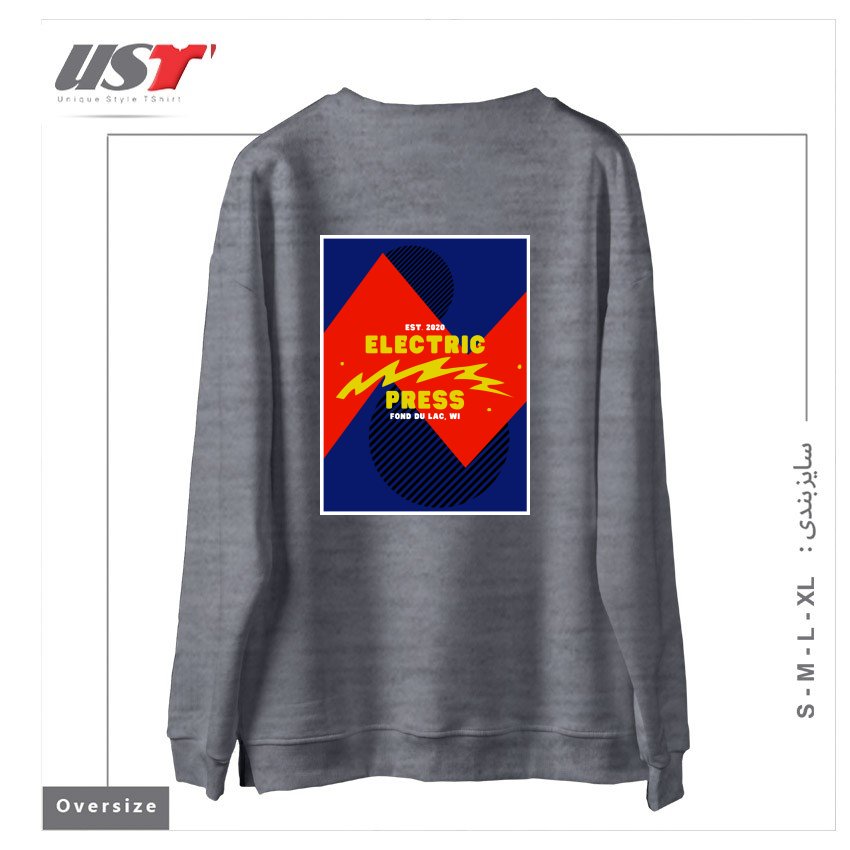 طرح ELECTRIC PRESS ZAG سوییشرت اورسایزرنگ طوسی ملانژ