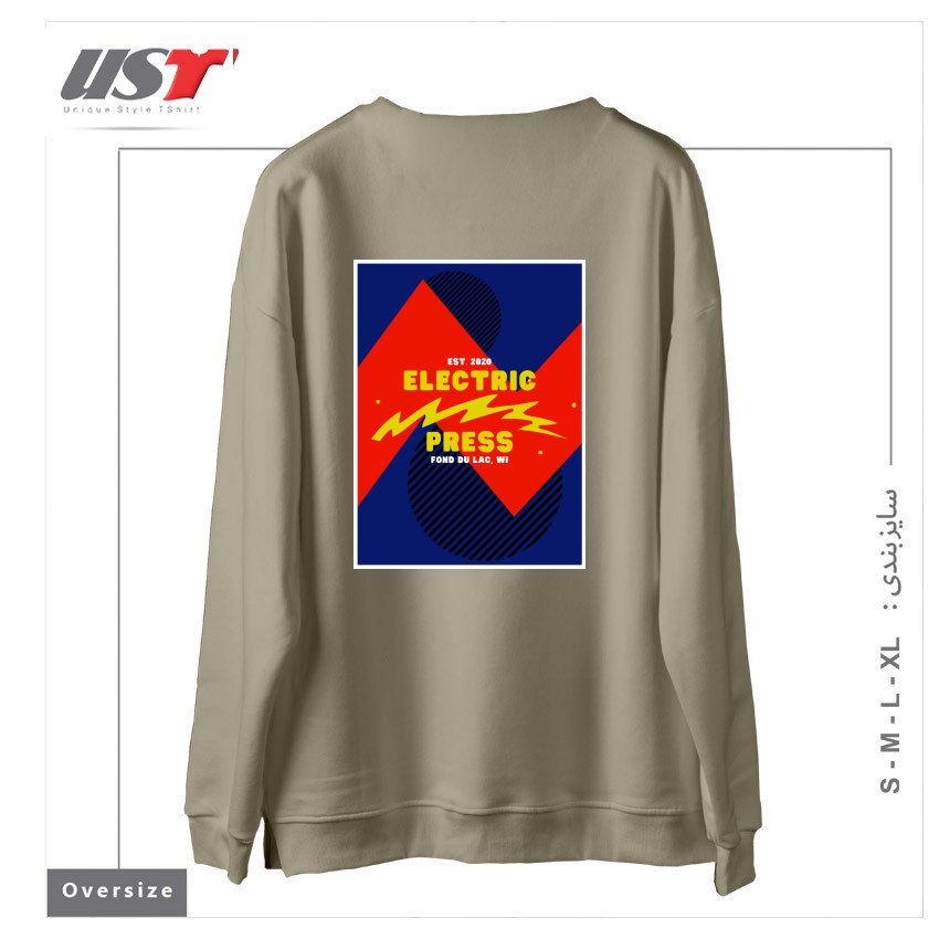 طرح ELECTRIC PRESS ZAG سوییشرت اورسایزرنگ نخودی