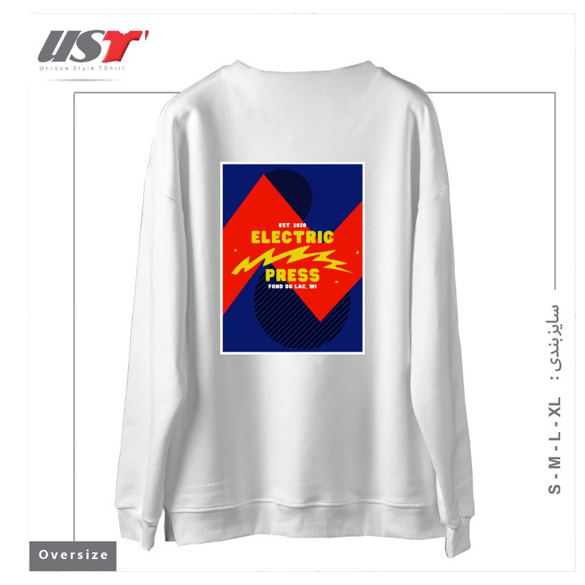 طرح ELECTRIC PRESS ZAG سوییشرت اورسایزرنگ سفید