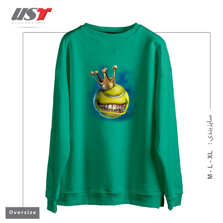 طرح CROWN TENNIS سوییشرت اورسایزرنگ سبز سدری