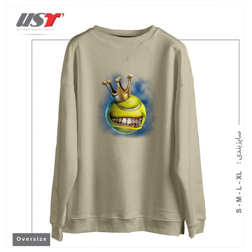 طرح CROWN TENNIS سوییشرت اورسایزرنگ نخودی