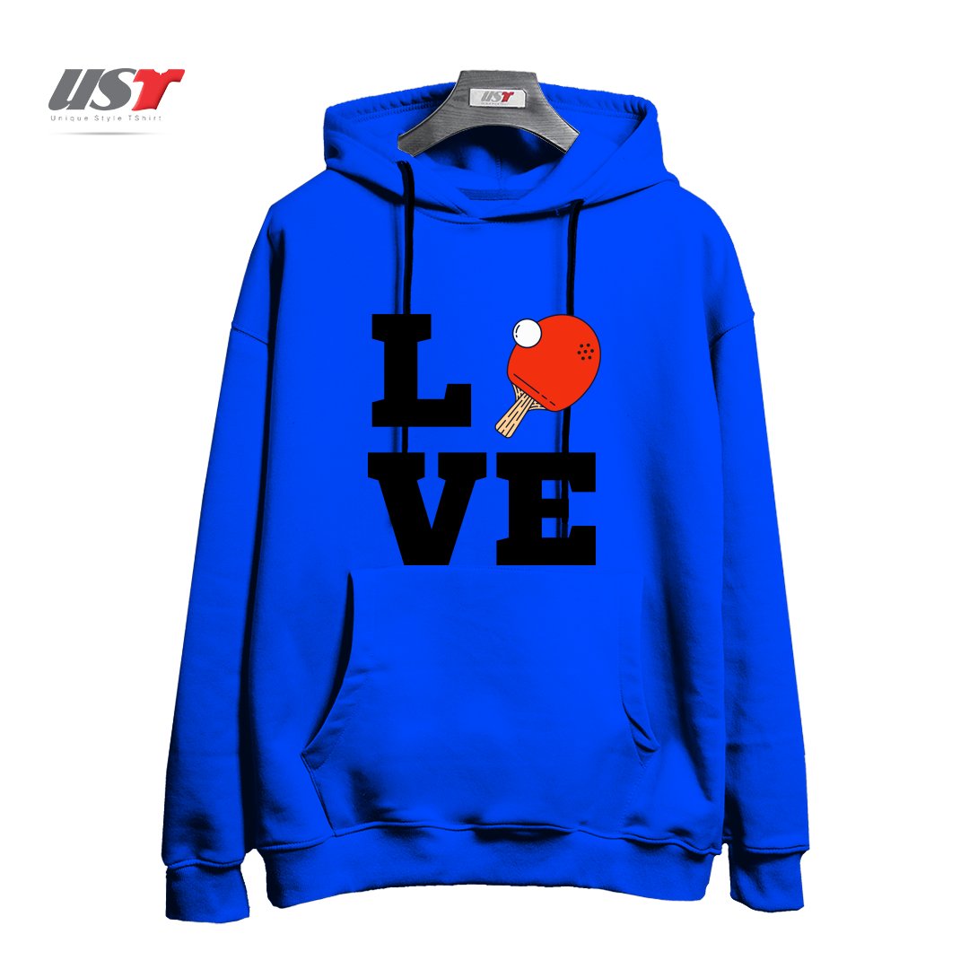 طرح I LOVE PING PONG RED - PINGPONG TABLE TENNIS PLAYER ATHLETE SPORTS LOVER هودی اورسایزرنگ آبی شالی
