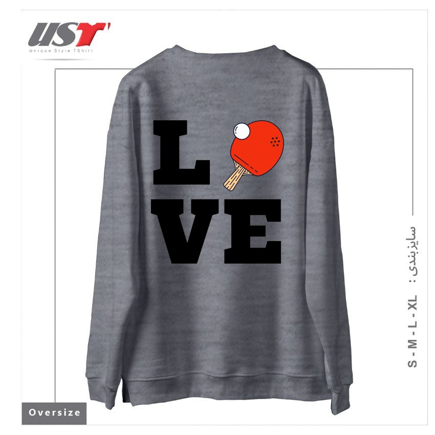 طرح I LOVE PING PONG RED - PINGPONG TABLE TENNIS PLAYER ATHLETE SPORTS LOVER سوییشرت اورسایزرنگ طوسی ملانژ