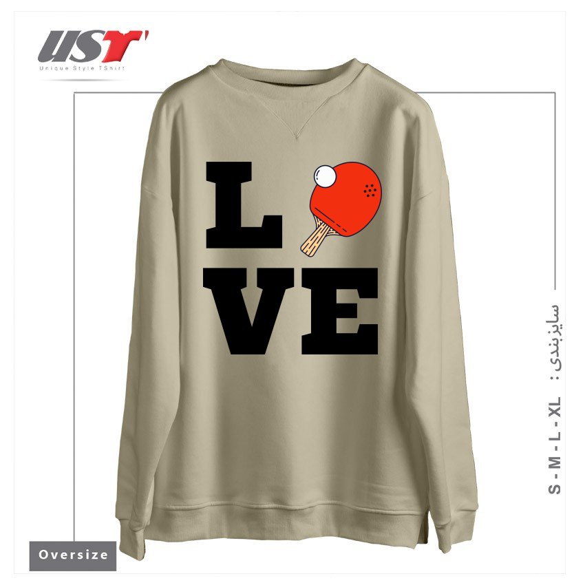 طرح I LOVE PING PONG RED - PINGPONG TABLE TENNIS PLAYER ATHLETE SPORTS LOVER سوییشرت اورسایزرنگ نخودی