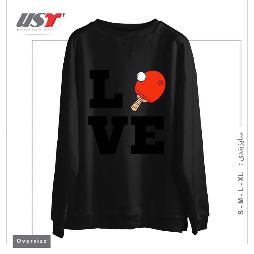 طرح I LOVE PING PONG RED - PINGPONG TABLE TENNIS PLAYER ATHLETE SPORTS LOVER سوییشرت اورسایزرنگ مشکی