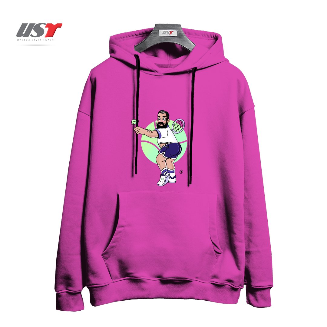 طرح RACQUET MAN هودی اورسایزرنگ صورتی