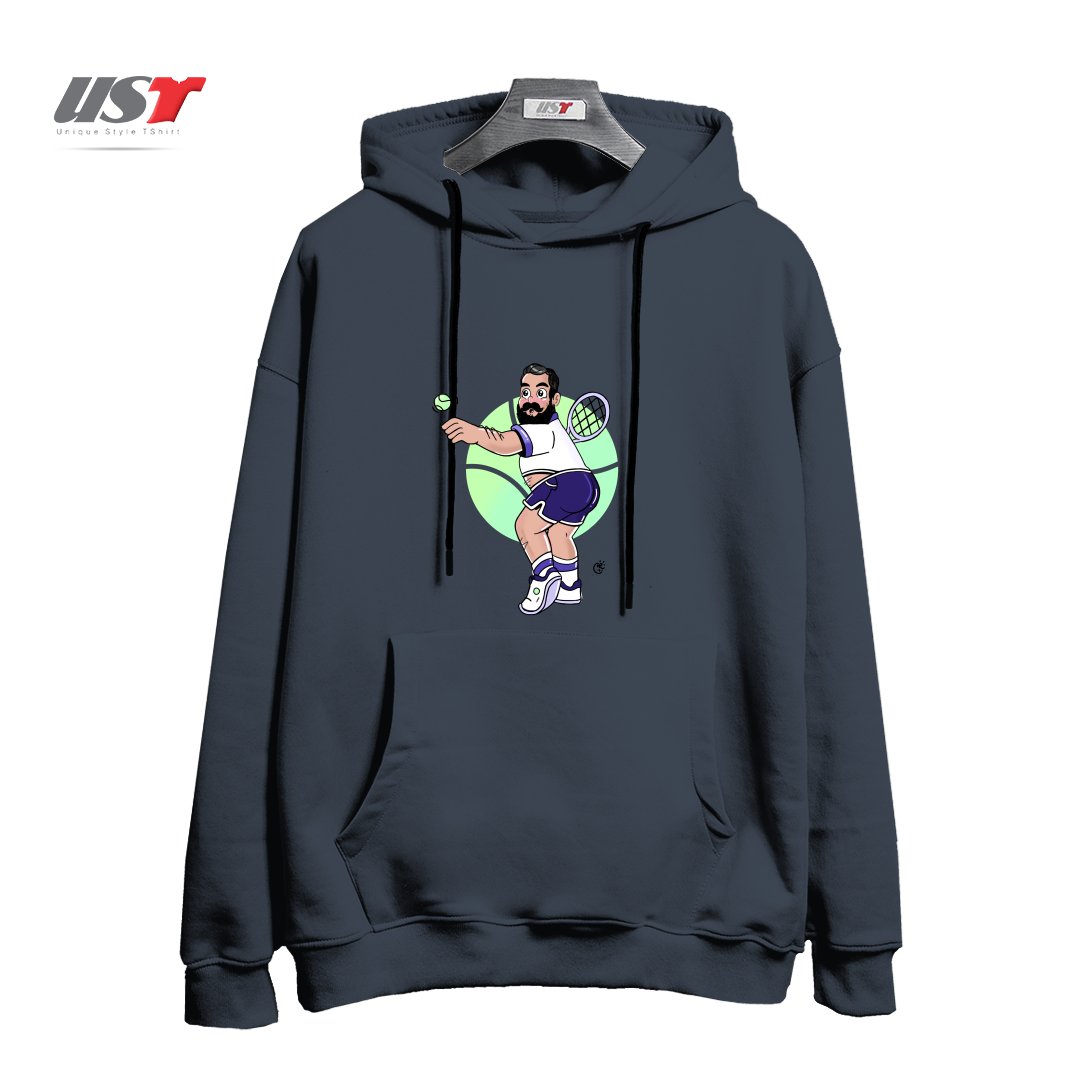 طرح RACQUET MAN هودی اورسایزرنگ دودی