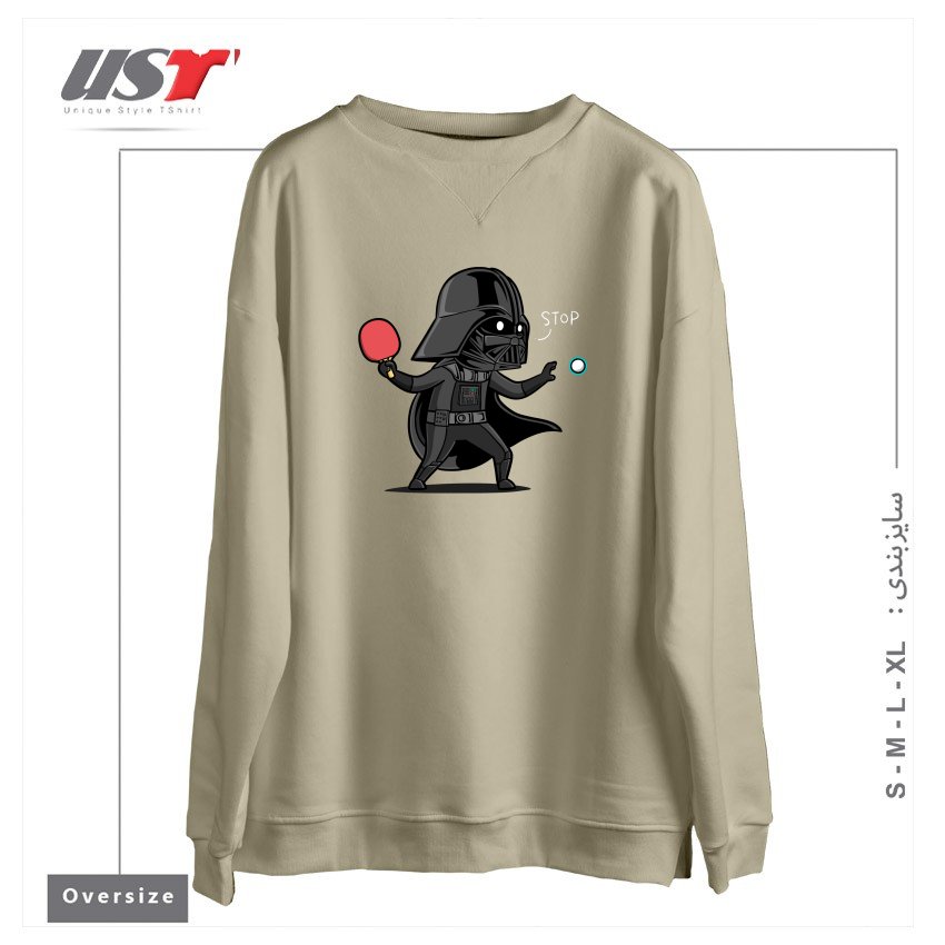 طرح SPORTY BUDDY - TABLE TENNIS سوییشرت اورسایزرنگ نخودی