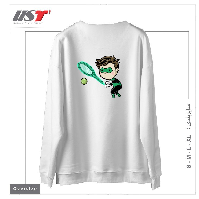 طرح SPORTY BUDDY TENNIS سوییشرت اورسایزرنگ سفید