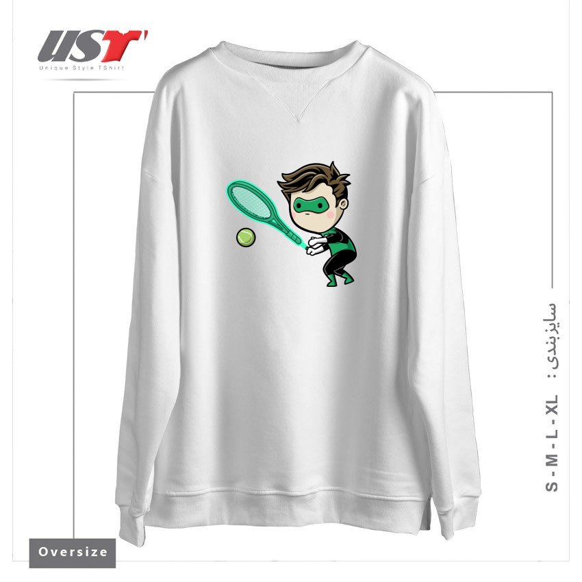 طرح SPORTY BUDDY TENNIS سوییشرت اورسایزرنگ سفید