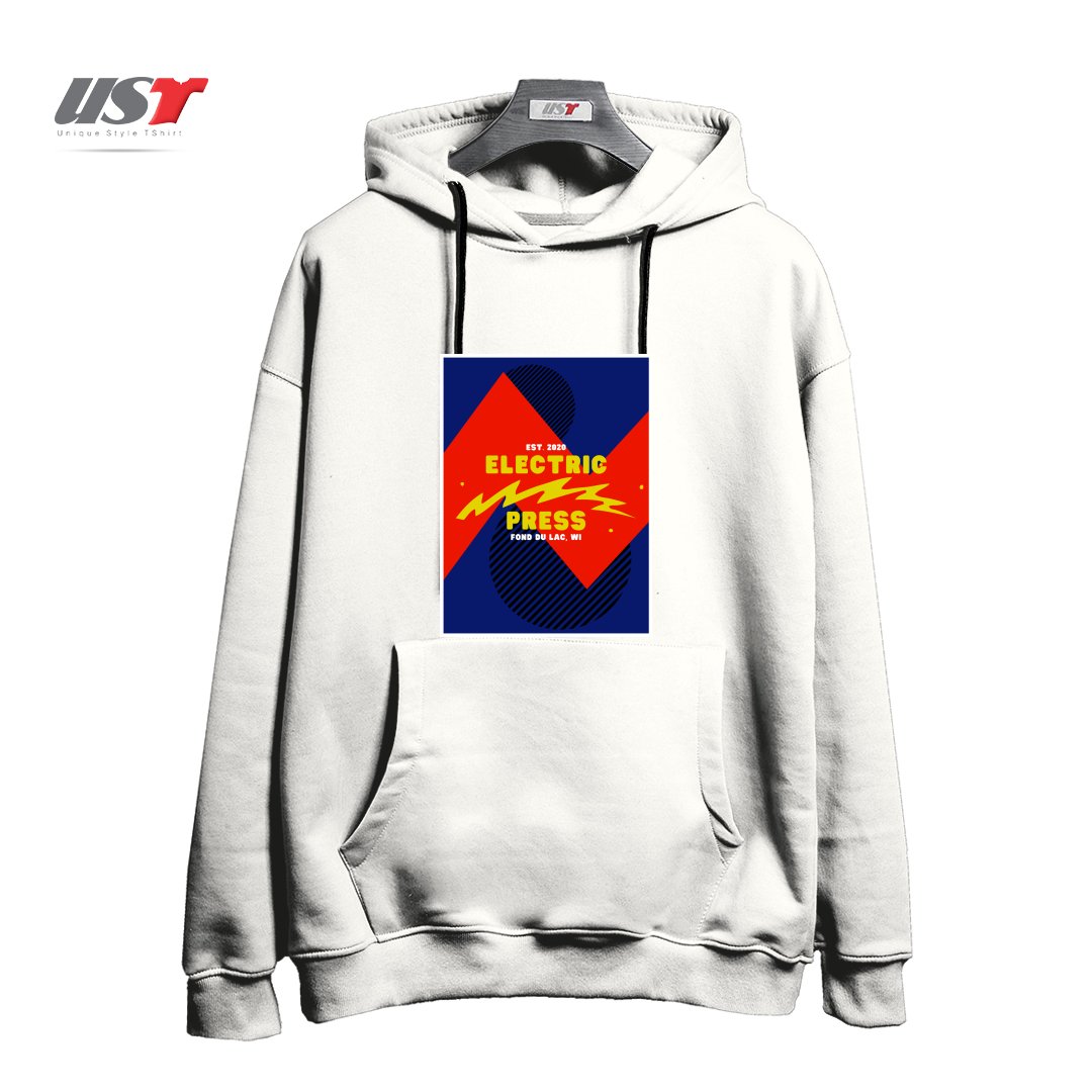 طرح ELECTRIC SKY هودی اورسایزرنگ سفید