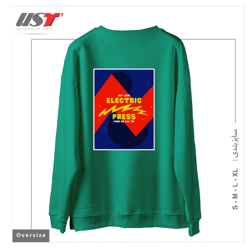 طرح ELECTRIC SKY سوییشرت اورسایزرنگ سبز سدری